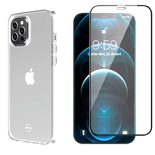 Kit: Capa iPhone 12,13,14,15 Pro Max , Noronha, Transparente + Película de Vidro com Aplicador